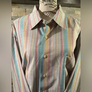 Mens XL Alan Flusser Long Sleeve Sherbet Colored Striped Button Down Dress Shirt